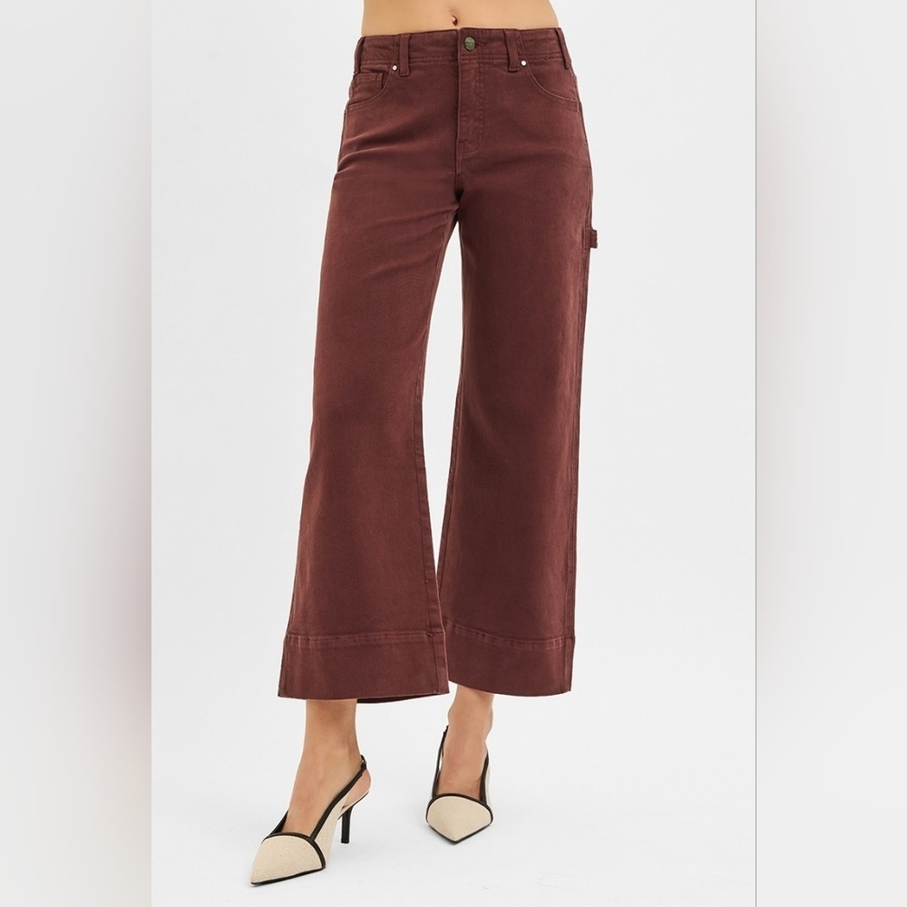 RISEN Tummy Control Wide Leg Ankle Jeans Cargo Utility Streetcore Brown 7/28 NEW - Picture 3 of 10